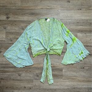 VTG Sari Bell Sleeve Bohemian Crop Top Light Blue NWT